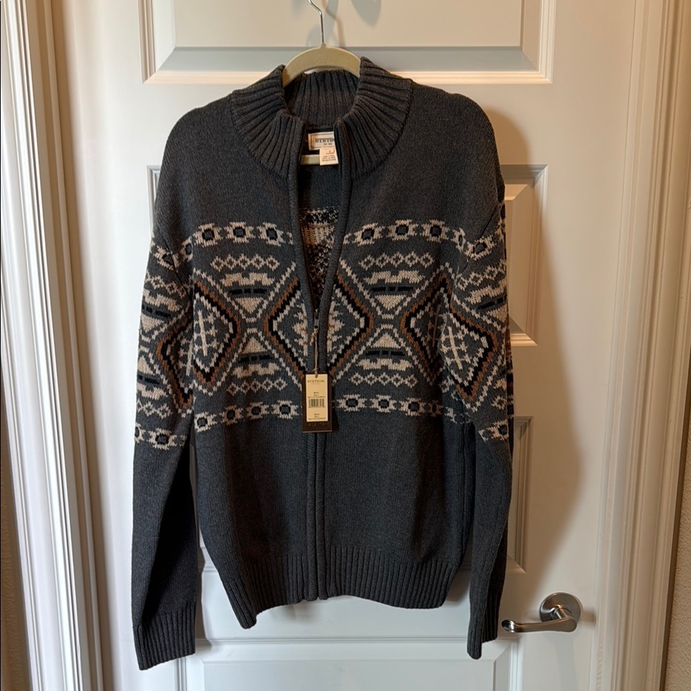 Stetson Charcoal and Brown Zip-Up Sweater